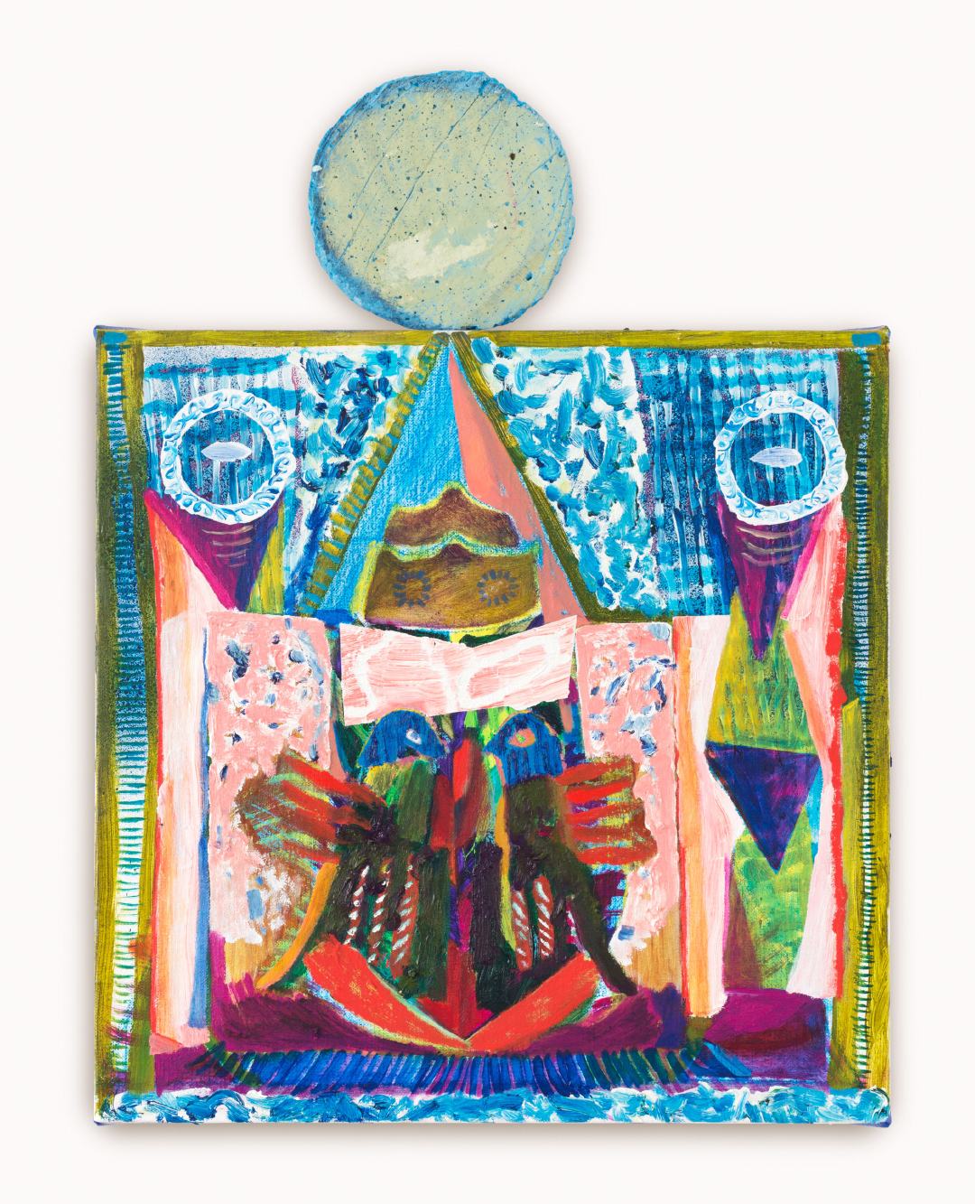 Crest, 2021
Oil and acrylic on linen with paperclay attachment
500x500mm